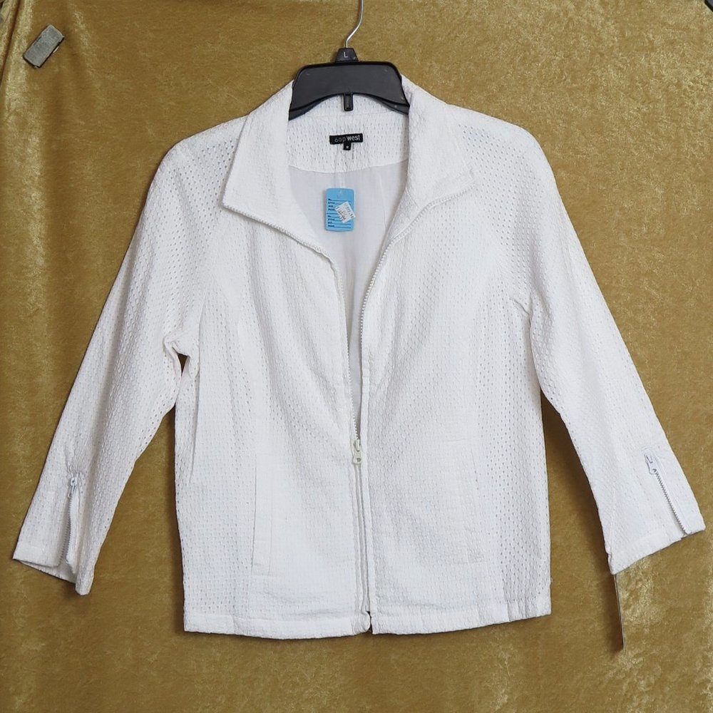 NWT 600 West 100% Cotton White Pindot Zip-Front Lined Jacket Size 8 - Picture 2 of 8